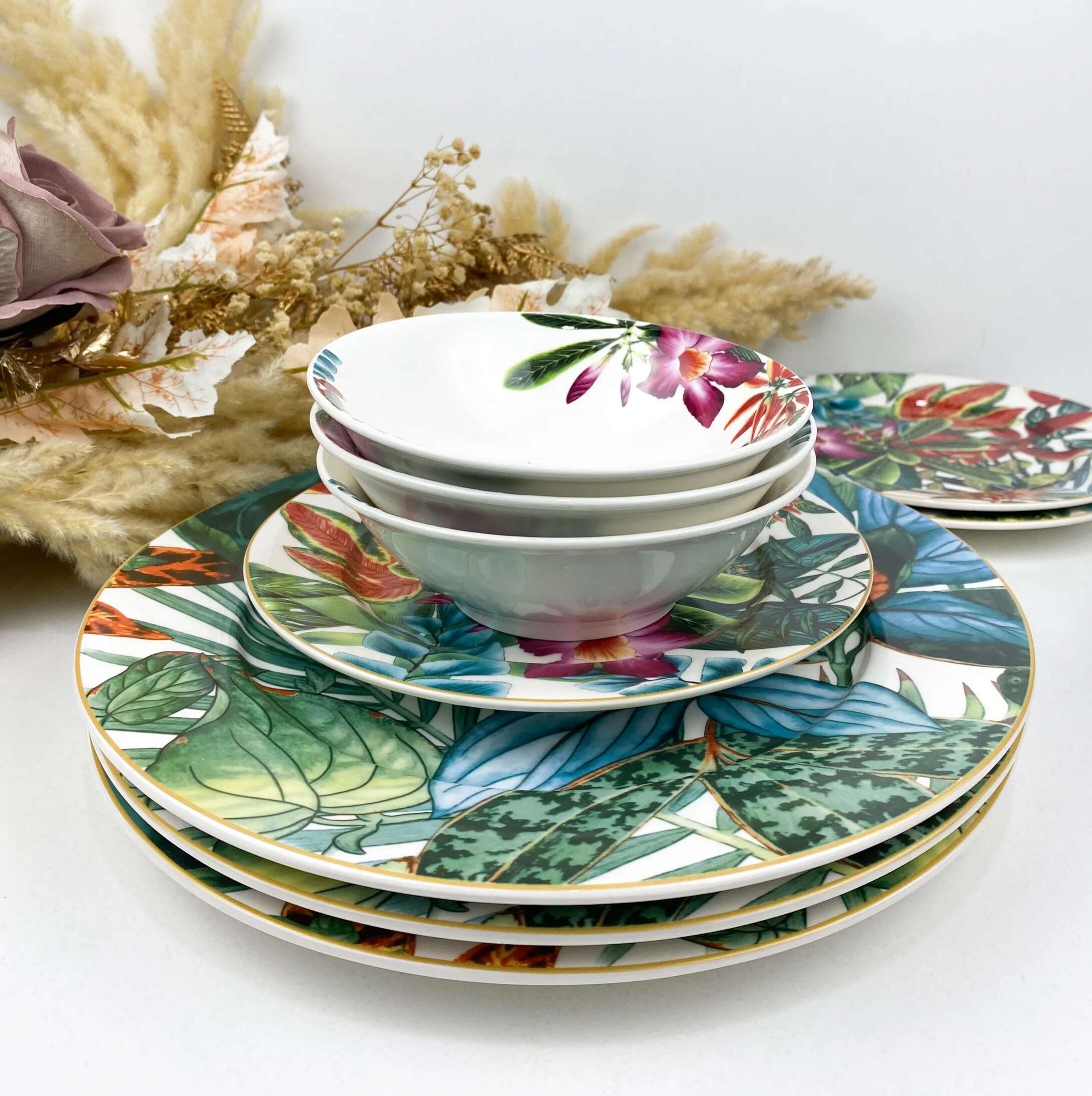 Service-de table-coloré-tropical-de-24-pièces-en-porcelaine-PRIX-promo-casablanca-maroc-coucouMarket
